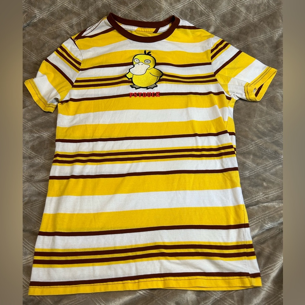 Box Lunch Pokémon Psyduck Striped Tee Shirt S/M. Preloved.
